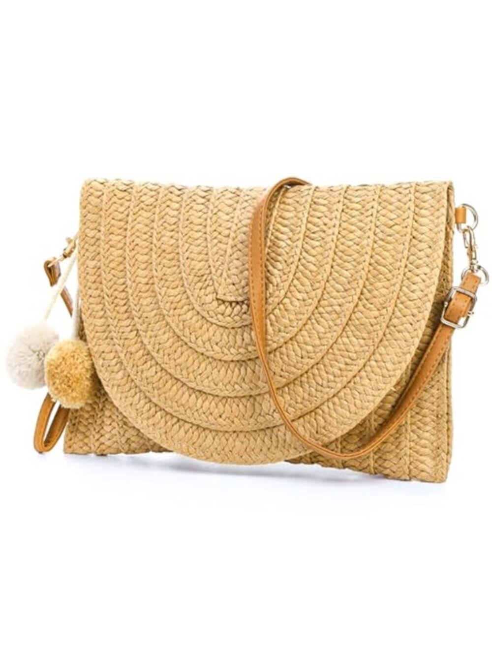 Women Straw Shoulder Bag, Hand-woven Crossbody Clutch Handbag with